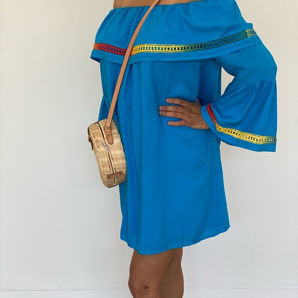 Off-The-Shoulder Turquoise Tunic Top Mini Dress - Picture 4 of 5